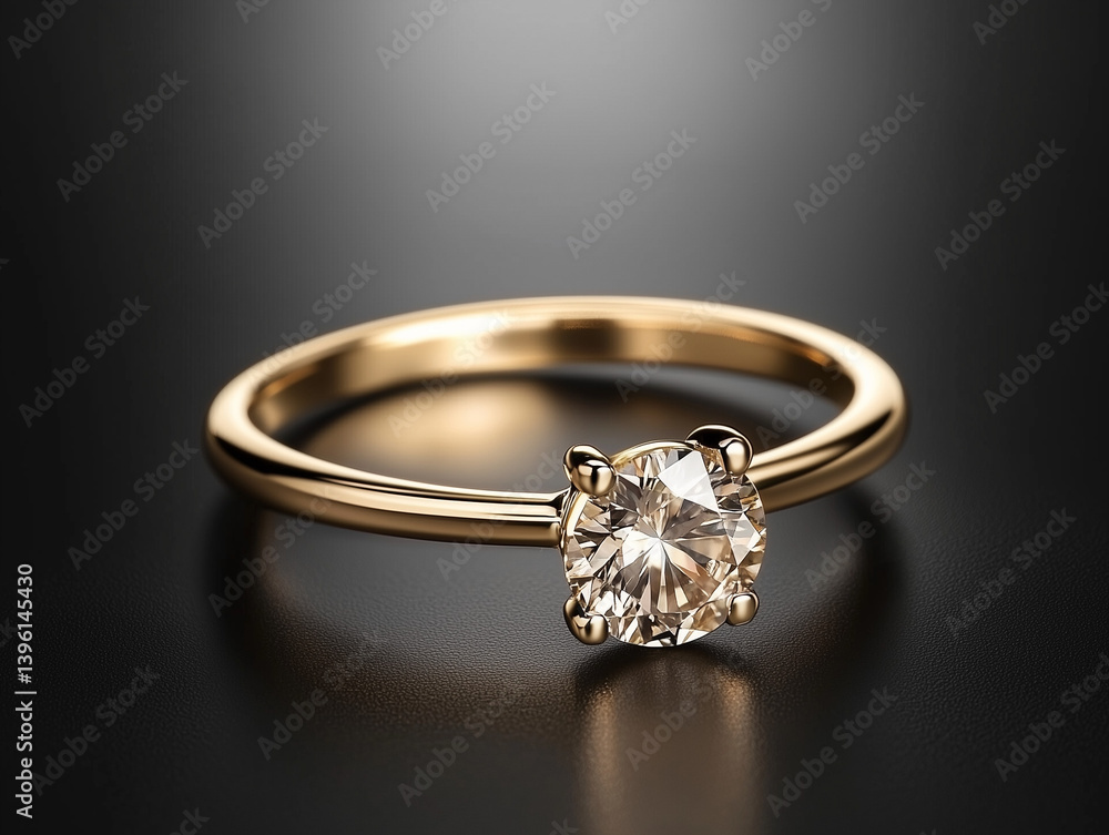 Golden ring with sparkling diamond shining on dark background Golden ring with sparkling diamond shining on dark background