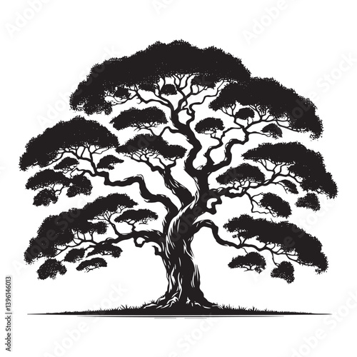 Elm Tree Vector Silhouette, Majestic Nature Tree Outline, Sturdy and Elegant Branches Clipart for Wall Art, Logos, Stickers, Apparel, Digital Prints, Crafts, and Posters.