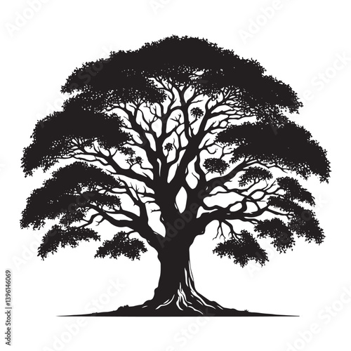 Elm Tree Vector Silhouette, Majestic Nature Tree Outline, Sturdy and Elegant Branches Clipart for Wall Art, Logos, Stickers, Apparel, Digital Prints, Crafts, and Posters.