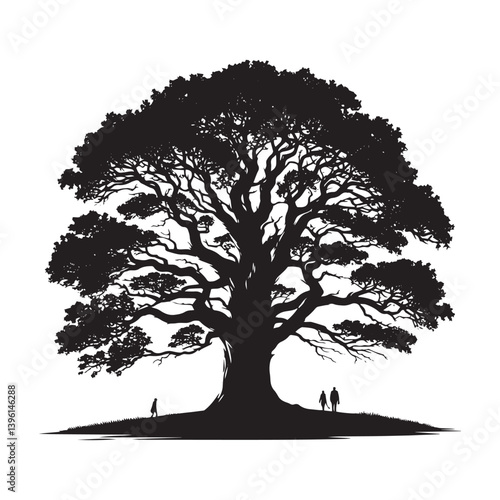 Elm Tree Vector Silhouette, Majestic Nature Tree Outline, Sturdy and Elegant Branches Clipart for Wall Art, Logos, Stickers, Apparel, Digital Prints, Crafts, and Posters.