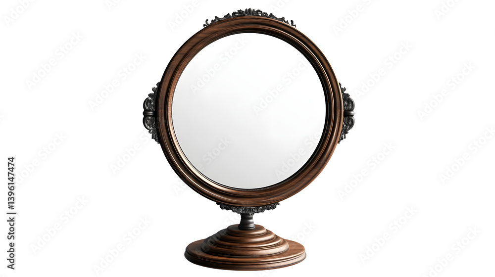 Elegant AntiqueStyle Round Mirror with Ornate Frame and Stand for Decorative or Vintage Themed Elegant AntiqueStyle Round Mirror with Ornate Frame and Stand for Decorative or Vintage Themed