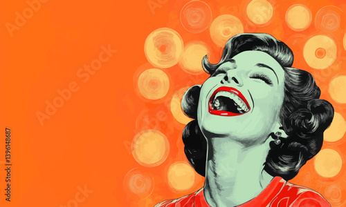 Collage pinup pop retro sketch image of happy funny lady laughing hahaha isolated