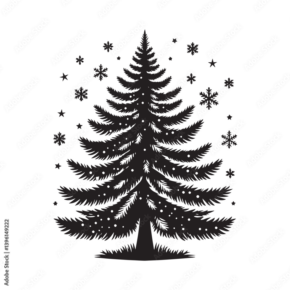 Obraz premium Fir Tree Vector Silhouette, Elegant Evergreen Tree Outline, Nature-Inspired Clipart for Wall Art, Logos, Stickers, Apparel, Digital Prints, Crafts, Posters, and Home Decor.