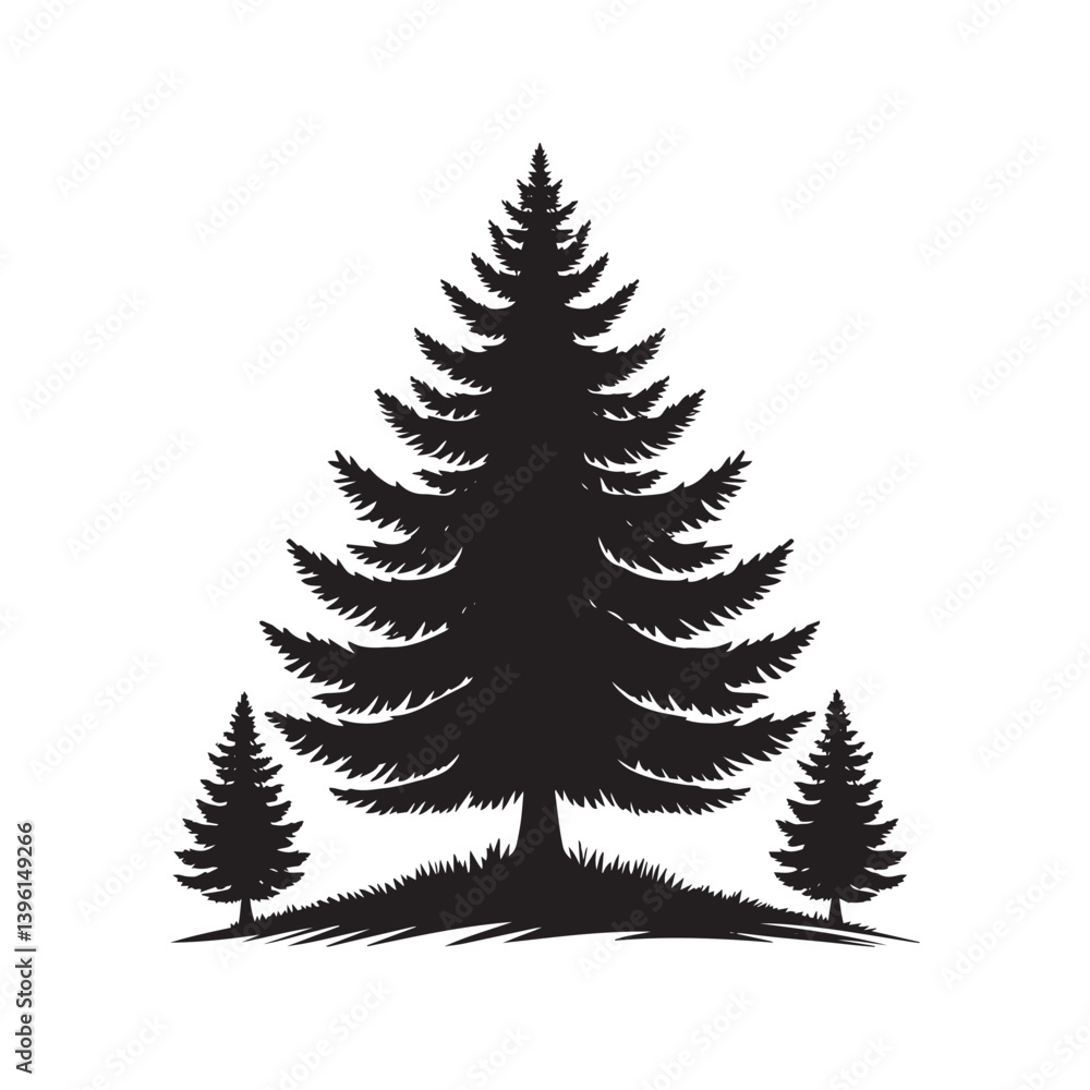 Fototapeta premium Fir Tree Vector Silhouette, Elegant Evergreen Tree Outline, Nature-Inspired Clipart for Wall Art, Logos, Stickers, Apparel, Digital Prints, Crafts, Posters, and Home Decor.