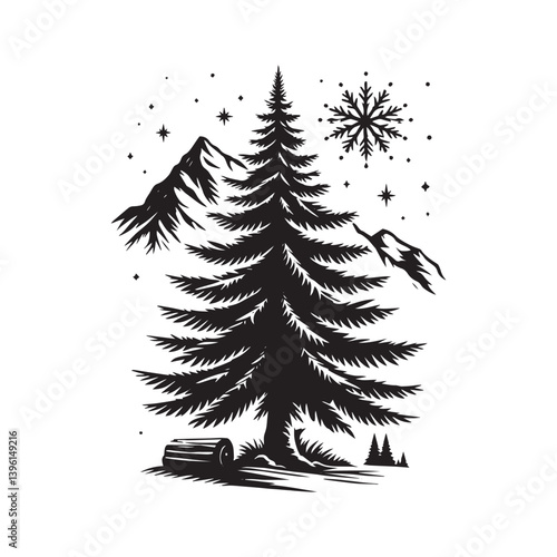 Fir Tree Vector Silhouette, Elegant Evergreen Tree Outline, Nature-Inspired Clipart for Wall Art, Logos, Stickers, Apparel, Digital Prints, Crafts, Posters, and Home Decor.