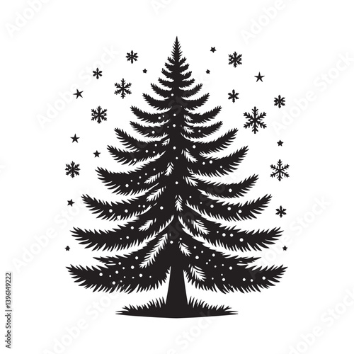 Fir Tree Vector Silhouette, Elegant Evergreen Tree Outline, Nature-Inspired Clipart for Wall Art, Logos, Stickers, Apparel, Digital Prints, Crafts, Posters, and Home Decor.