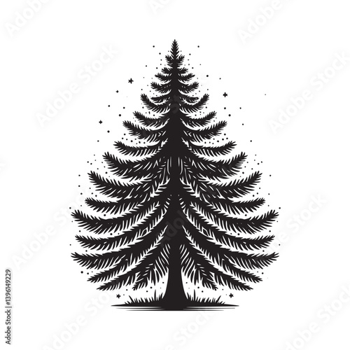 Fir Tree Vector Silhouette, Elegant Evergreen Tree Outline, Nature-Inspired Clipart for Wall Art, Logos, Stickers, Apparel, Digital Prints, Crafts, Posters, and Home Decor.