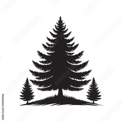 Fir Tree Vector Silhouette, Elegant Evergreen Tree Outline, Nature-Inspired Clipart for Wall Art, Logos, Stickers, Apparel, Digital Prints, Crafts, Posters, and Home Decor.