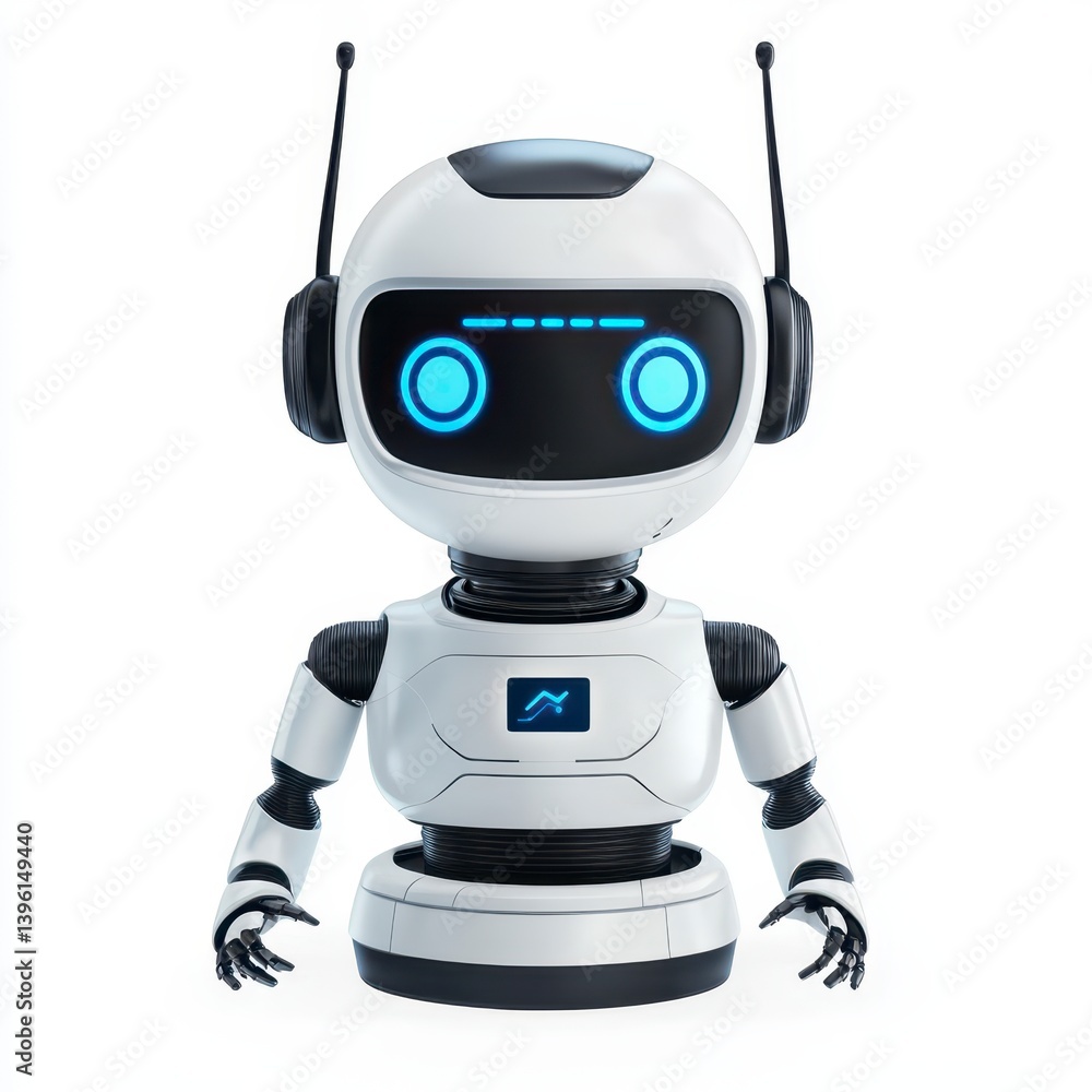 Friendly White Robot with Blue Lights 3D Render Friendly White Robot with Blue Lights 3D Render