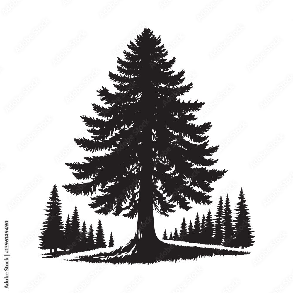 Obraz premium Fir Tree Vector Silhouette, Elegant Evergreen Tree Outline, Nature-Inspired Clipart for Wall Art, Logos, Stickers, Apparel, Digital Prints, Crafts, Posters, and Home Decor.