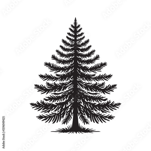 Fir Tree Vector Silhouette, Elegant Evergreen Tree Outline, Nature-Inspired Clipart for Wall Art, Logos, Stickers, Apparel, Digital Prints, Crafts, Posters, and Home Decor.