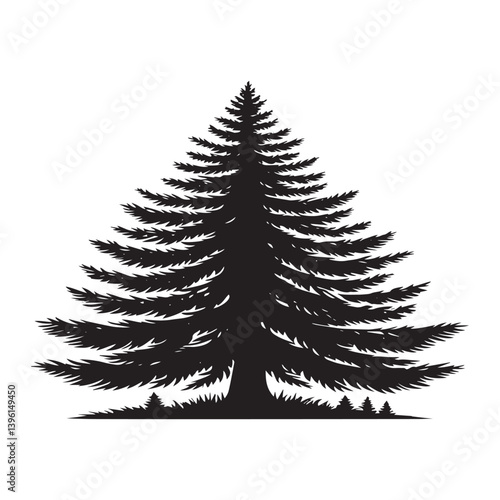 Fir Tree Vector Silhouette, Elegant Evergreen Tree Outline, Nature-Inspired Clipart for Wall Art, Logos, Stickers, Apparel, Digital Prints, Crafts, Posters, and Home Decor.