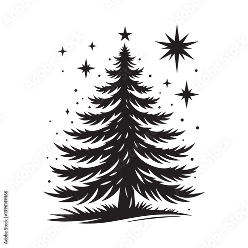 Fir Tree Vector Silhouette, Elegant Evergreen Tree Outline, Nature-Inspired Clipart for Wall Art, Logos, Stickers, Apparel, Digital Prints, Crafts, Posters, and Home Decor.