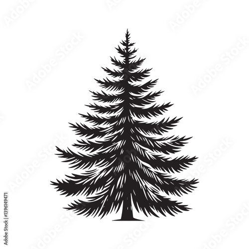 Fir Tree Vector Silhouette, Elegant Evergreen Tree Outline, Nature-Inspired Clipart for Wall Art, Logos, Stickers, Apparel, Digital Prints, Crafts, Posters, and Home Decor.