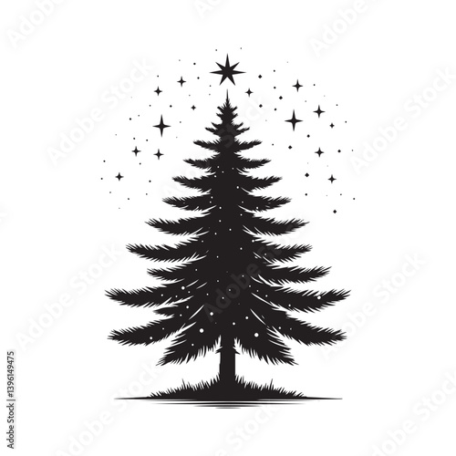 Fir Tree Vector Silhouette, Elegant Evergreen Tree Outline, Nature-Inspired Clipart for Wall Art, Logos, Stickers, Apparel, Digital Prints, Crafts, Posters, and Home Decor.