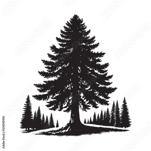Fir Tree Vector Silhouette, Elegant Evergreen Tree Outline, Nature-Inspired Clipart for Wall Art, Logos, Stickers, Apparel, Digital Prints, Crafts, Posters, and Home Decor.