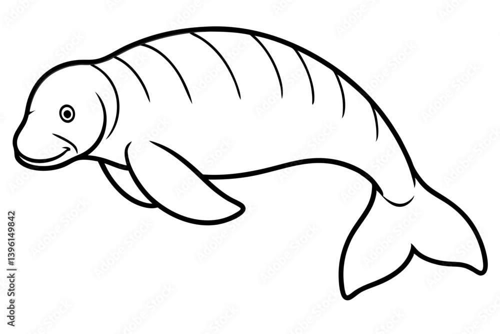 Fototapeta premium dugong silhouette line art vector illustration