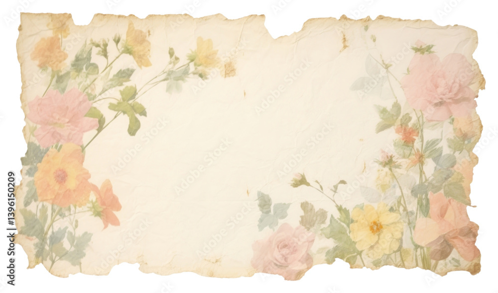 Obraz premium PNG Garden floral pastel ripped paper backgrounds painting pattern.