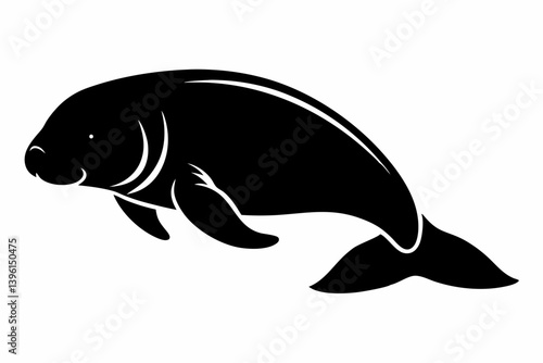 dugong silhouette line art vector illustration