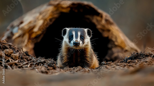 The golden hues of dusk bathe the forest as a European badger emerges from its burrow. It begins its nightly forage, sniffing through leaves and moss in search of a meal before night falls.