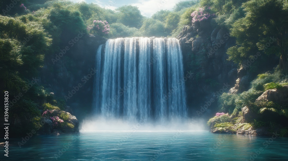 Serene Waterfall in Lush Rainforest Setting Serene Waterfall in Lush Rainforest Setting