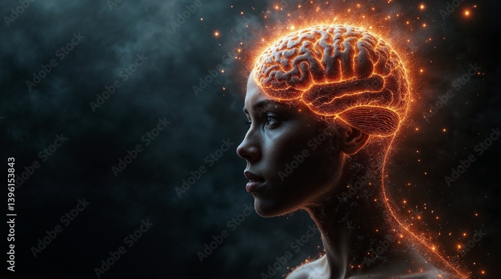 Dark Surreal Portrait with Glowing Brain – Fiery Neural Networks and Sci-Fi Energy Dark Surreal Portrait with Glowing Brain – Fiery Neural Networks and Sci-Fi Energy