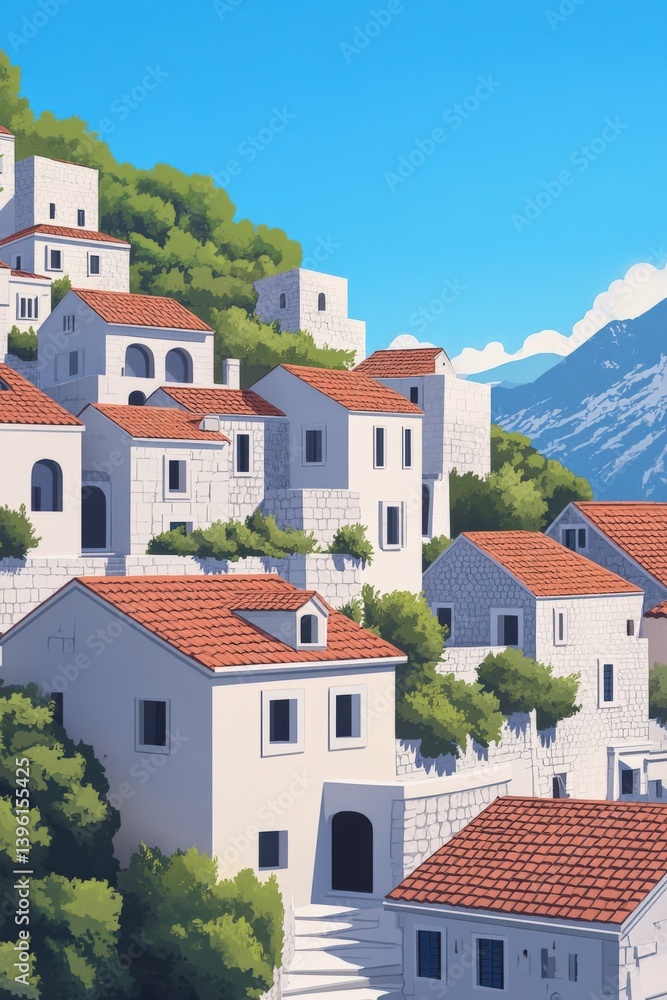 Fototapeta premium Charming Croatian coastal city with red roofed houses and stunning medieval architecture