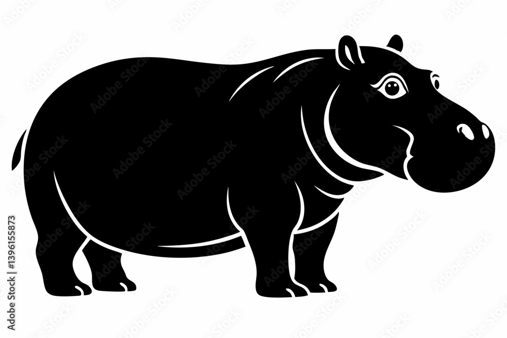 Fototapeta premium hippopotamus silhouette line art vector illustration