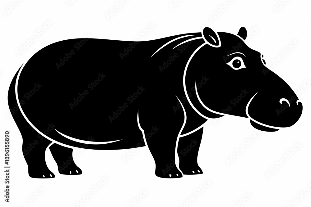 Obraz premium hippopotamus silhouette line art vector illustration