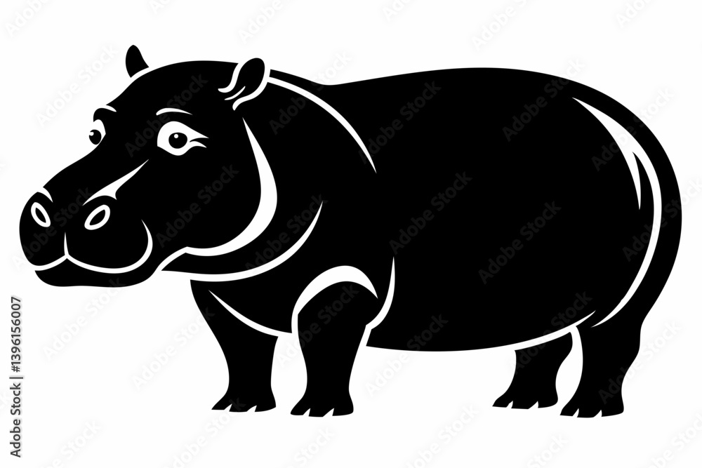 Obraz premium hippopotamus silhouette line art vector illustration