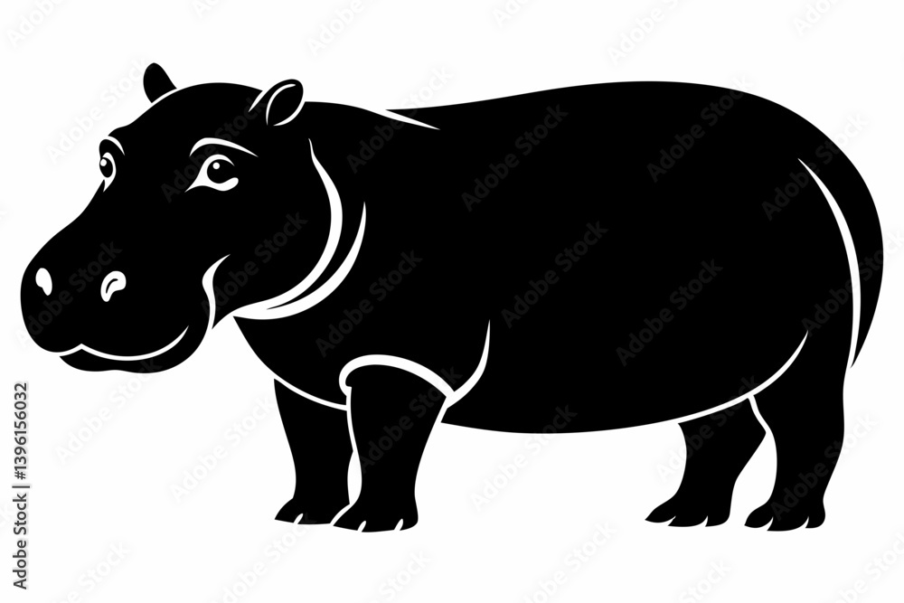 Obraz premium hippopotamus silhouette line art vector illustration