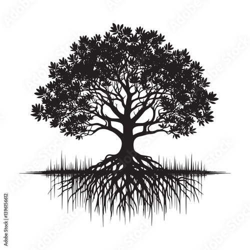 Mangrove Tree Vector Silhouette, Coastal Nature Tree Outline, Unique Root System Clipart for Wall Art, Logos, Stickers, Apparel, Digital Prints, Crafts, Posters, and Home Decor.