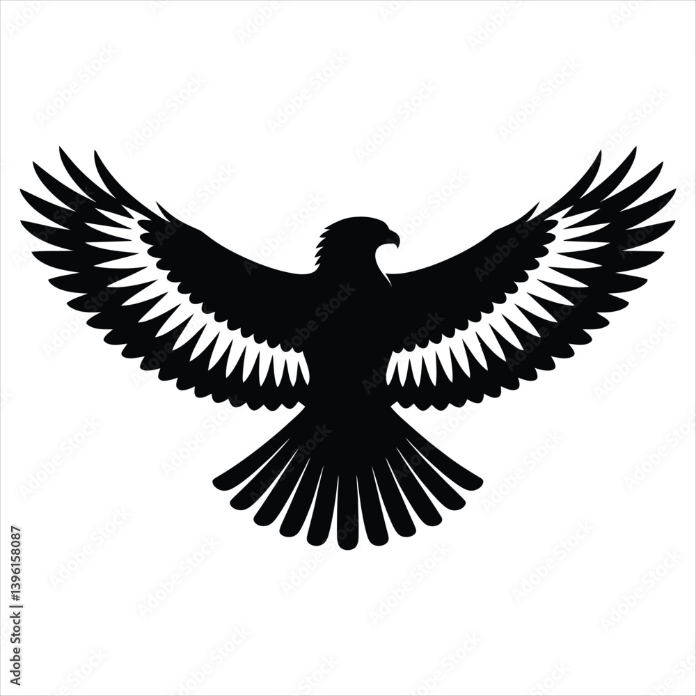 Obraz premium Eagle Silhouette Vector Flight Wings Spread Bird Freedom Majestic Powerful Symbol