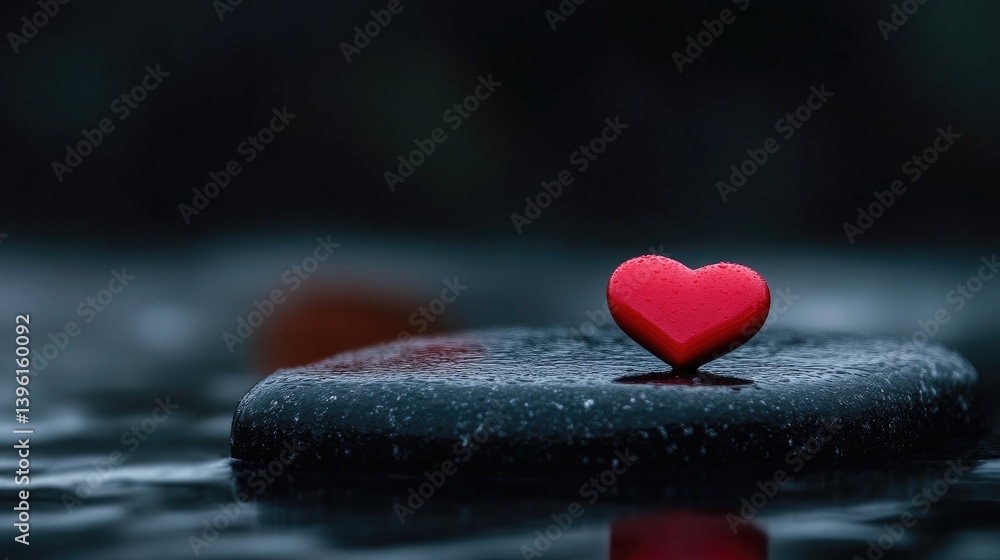 Fototapeta premium Red heart on a dark stone