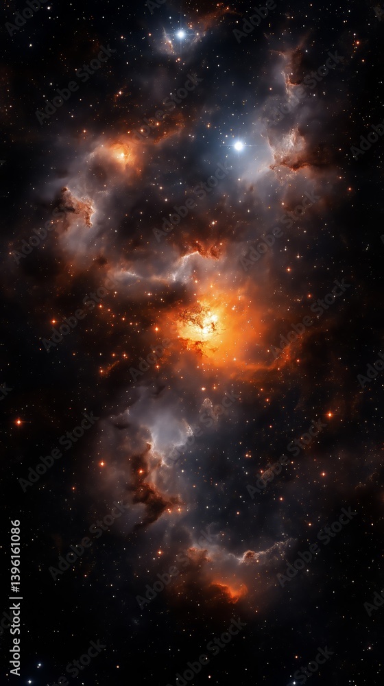 Deep Space Nebula with Orange and Blue Gas Cloud Stars, Cosmic Space Exploration Photography Wallpaper Deep Space Nebula with Orange and Blue Gas Cloud Stars, Cosmic Space Exploration Photography Wallpaper