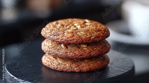 Wallpaper Mural Stack of three cookies on a dark plate Torontodigital.ca