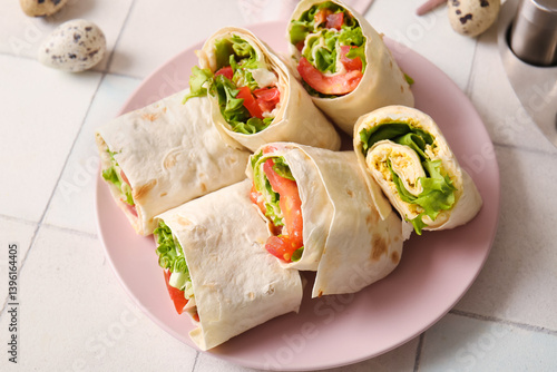Plate of tasty lavash rolls...