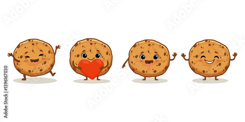 set of cartoon cookies isolated on white background. Cute cookie in flat style for menu, card. Vector illustration
