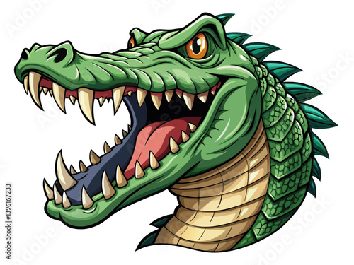 A vector illustration of a dangerous crocodile with an open mouth, isolated on a white background