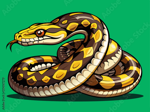A high-quality vector of a large constrictor snake, placed on a solid green background