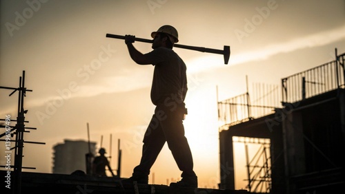 Heroic Labor Silhouette – Industrial Background