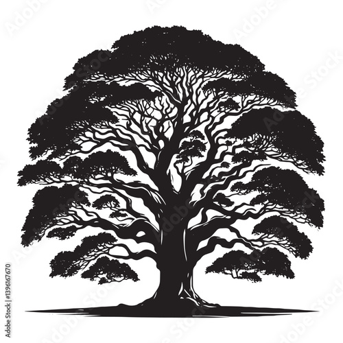 Sycamore Tree Vector Silhouette, Majestic Tree Outline, Nature-Inspired Clipart for Wall Art, Logos, Stickers, Apparel, Digital Prints, Crafts, Posters, and Home Decor.