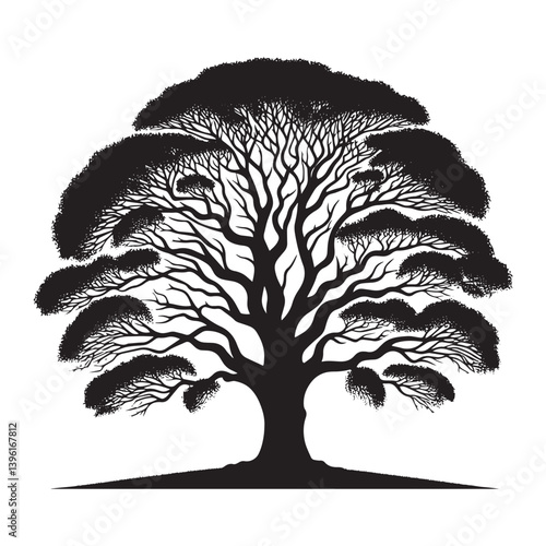 Sycamore Tree Vector Silhouette, Majestic Tree Outline, Nature-Inspired Clipart for Wall Art, Logos, Stickers, Apparel, Digital Prints, Crafts, Posters, and Home Decor.