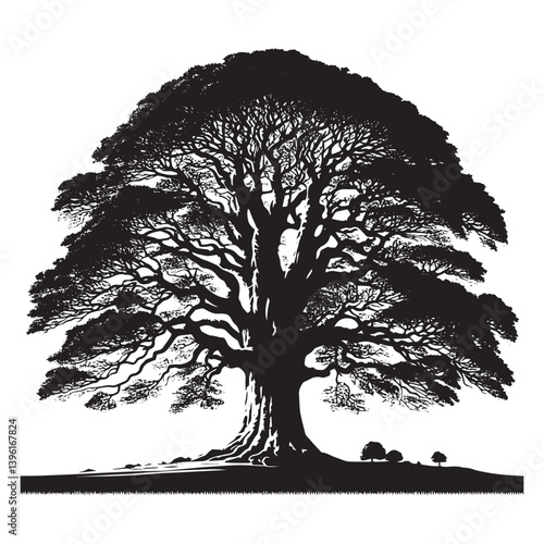 Sycamore Tree Vector Silhouette, Majestic Tree Outline, Nature-Inspired Clipart for Wall Art, Logos, Stickers, Apparel, Digital Prints, Crafts, Posters, and Home Decor.