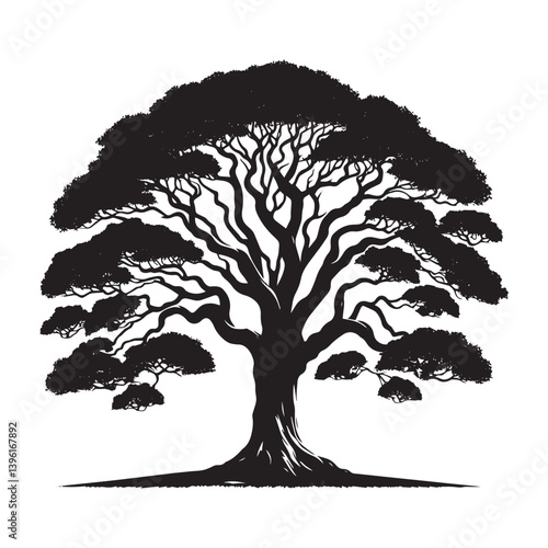 Sycamore Tree Vector Silhouette, Majestic Tree Outline, Nature-Inspired Clipart for Wall Art, Logos, Stickers, Apparel, Digital Prints, Crafts, Posters, and Home Decor.