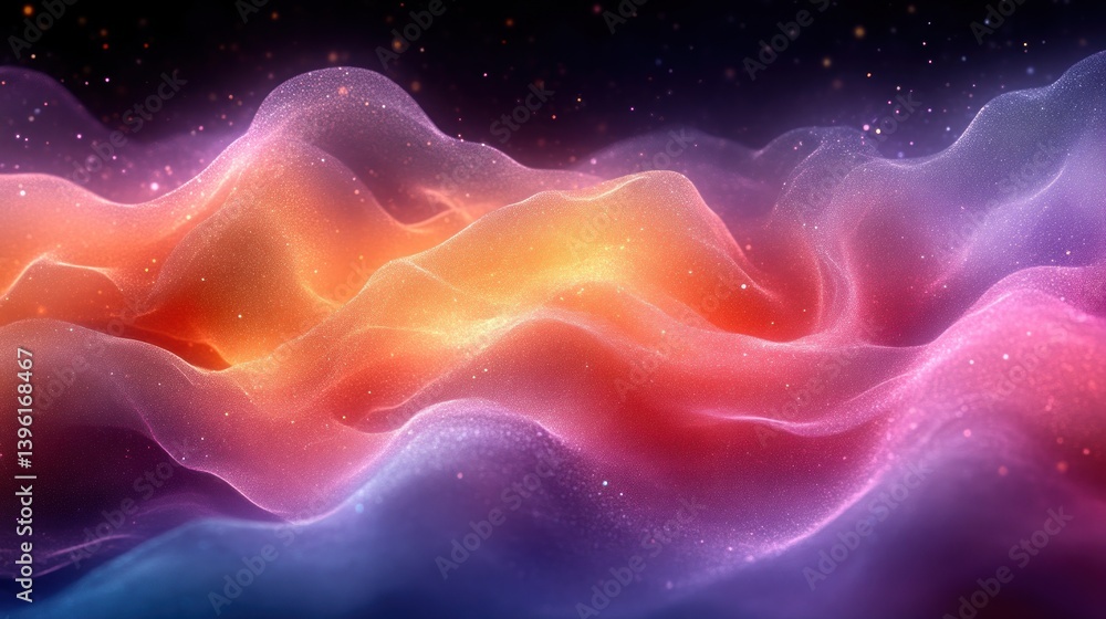 Abstract Colorful Waves in a Cosmic Landscape with Glittering Particles Abstract Colorful Waves in a Cosmic Landscape with Glittering Particles