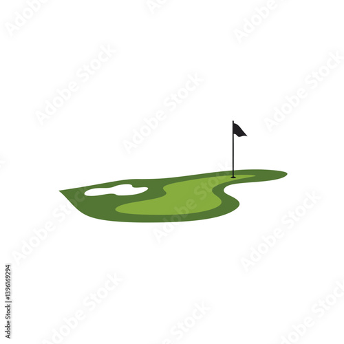 Golf Green Vector Illustration With Sand Trap And Flag Minimalist Design