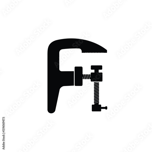 Black Clamp Illustration Mechanical Tool For Carpentry And Woodworking On White Background