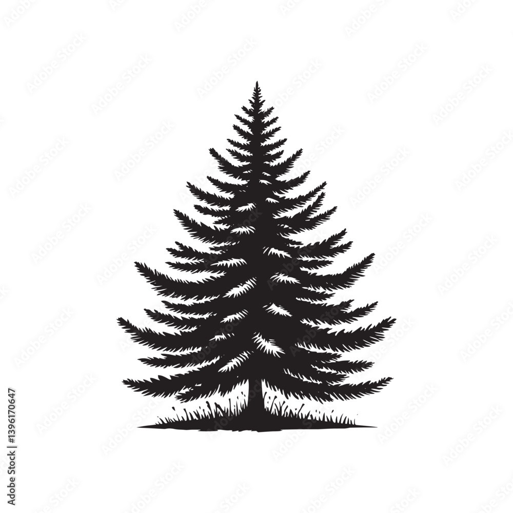 Obraz premium Spruce Tree Vector Silhouette, Elegant Evergreen Tree Outline, Nature-Inspired Clipart for Wall Art, Logos, Stickers, Apparel, Digital Prints, Crafts, Posters, and Home Decor.