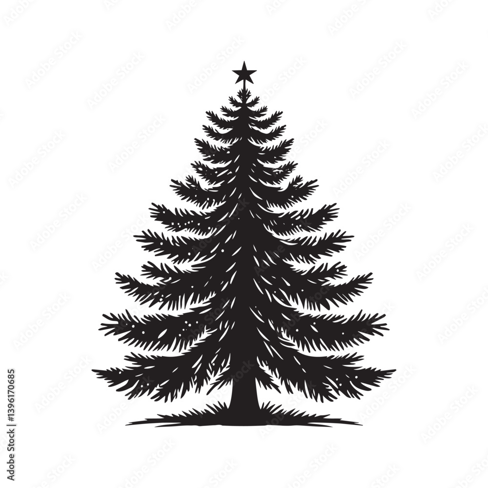 Obraz premium Spruce Tree Vector Silhouette, Elegant Evergreen Tree Outline, Nature-Inspired Clipart for Wall Art, Logos, Stickers, Apparel, Digital Prints, Crafts, Posters, and Home Decor.